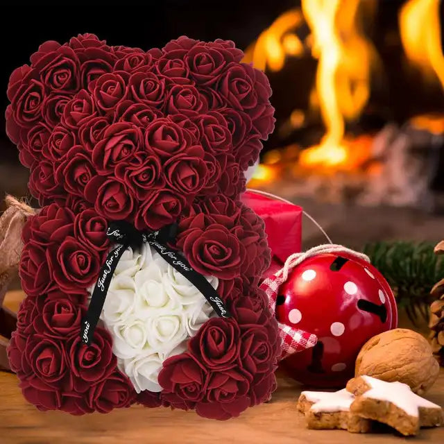 Valentines Day Gift 25Cm Red Rose Teddy Bear Soap Foam Artificial Flower Bea