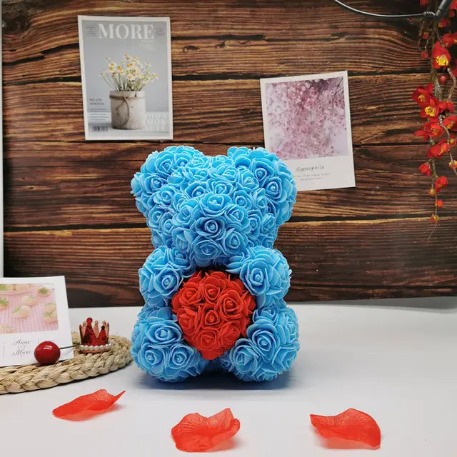 Valentines Day Gift 25Cm Red Rose Teddy Bear Soap Foam Artificial Flower Bea
